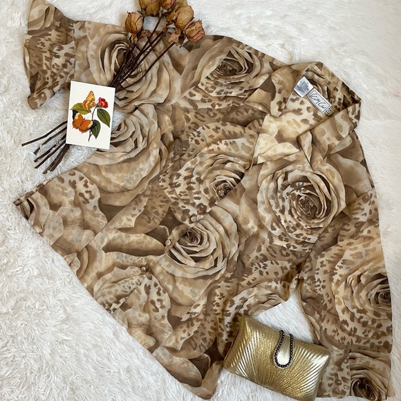 Vintage 80s Kathy Che floral brown button down top - Picture 5 of 16